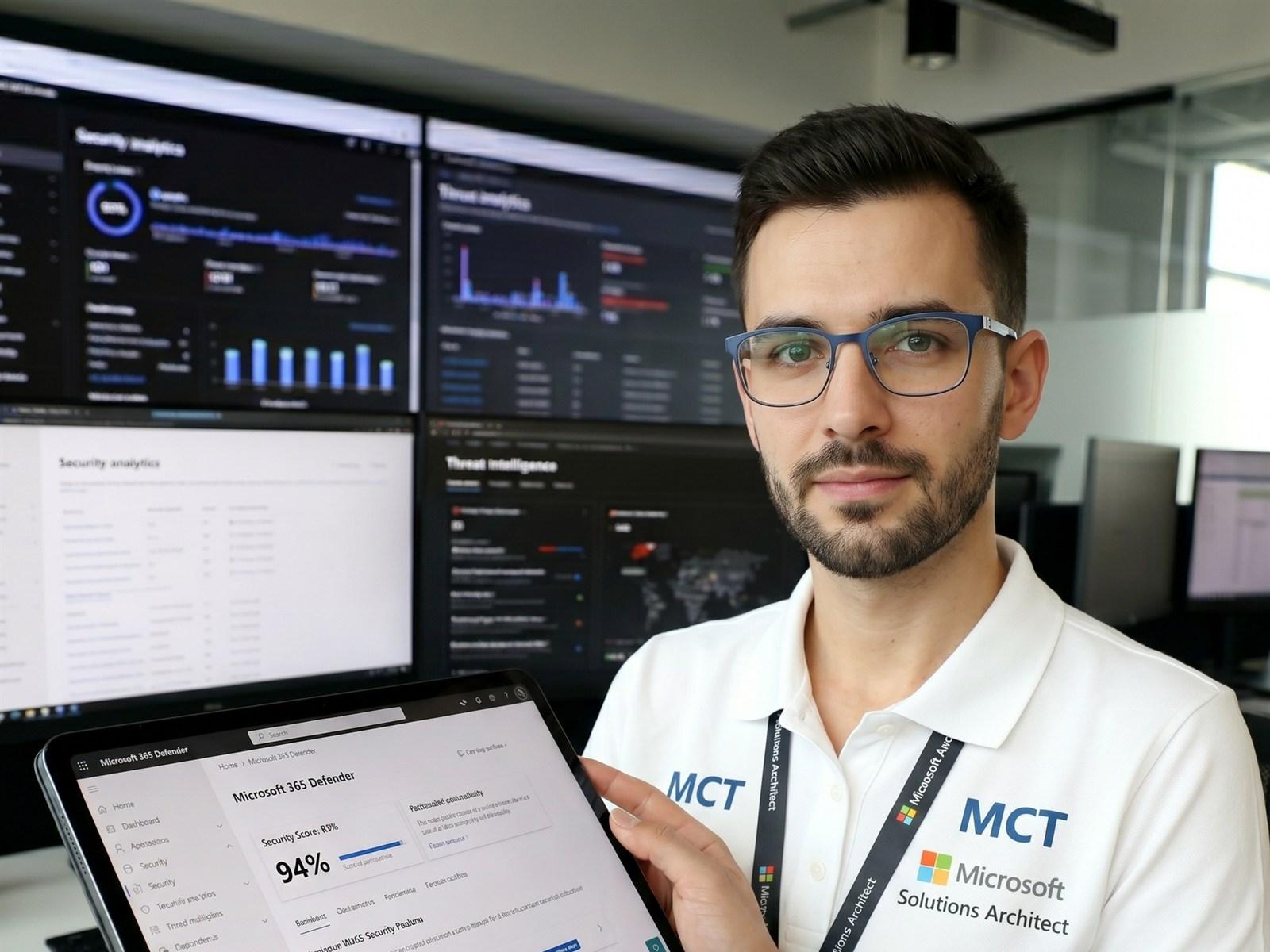 Microsoft cloud consultant reviewing a security dashboard